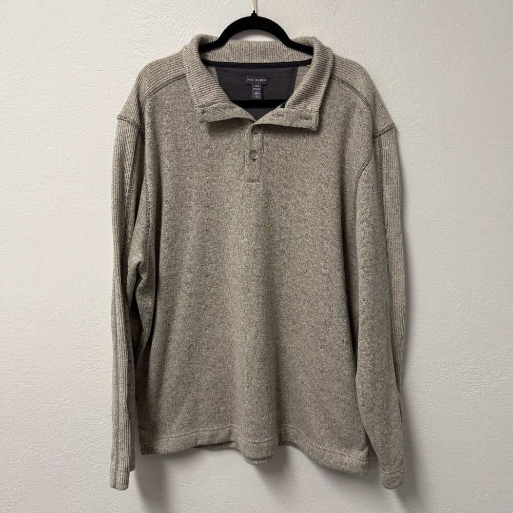 VAN HEUSEN SWEATER FLEECE LINED PULLOVER NEUTRAL MENS XXL KNIT COLLARED WARM